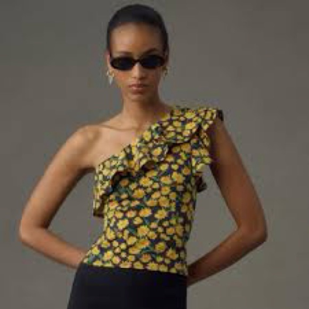 Maeve Anthropologie One-Shoulder Floral Ruffled Tank Top - Picture 5 of 5